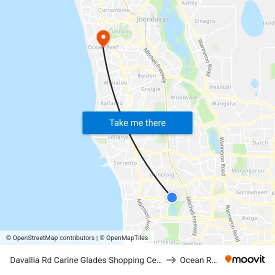 Davallia Rd Carine Glades Shopping Centre to Ocean Reef map