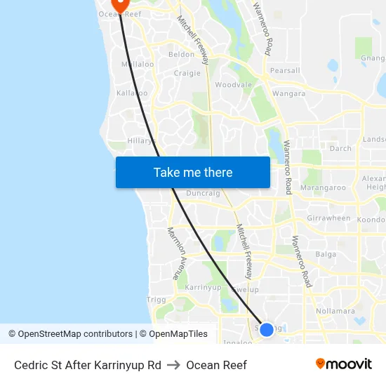 Cedric St After Karrinyup Rd to Ocean Reef map
