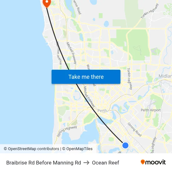 Braibrise Rd Before Manning Rd to Ocean Reef map
