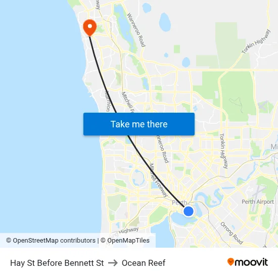 Hay St Before Bennett St to Ocean Reef map