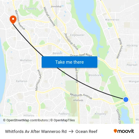 Whitfords Av After Wanneroo Rd to Ocean Reef map