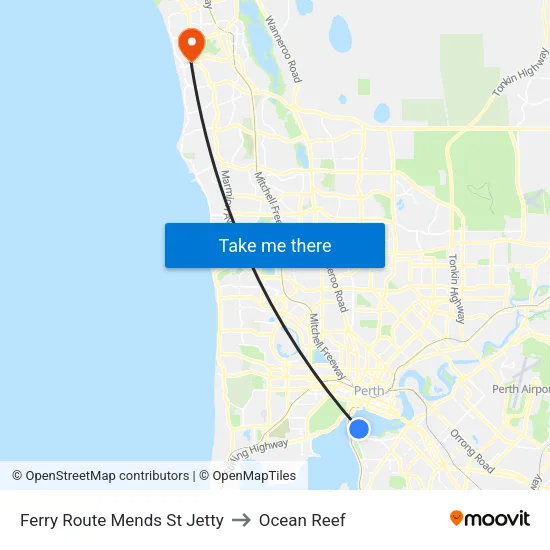 Ferry Route Mends St Jetty to Ocean Reef map