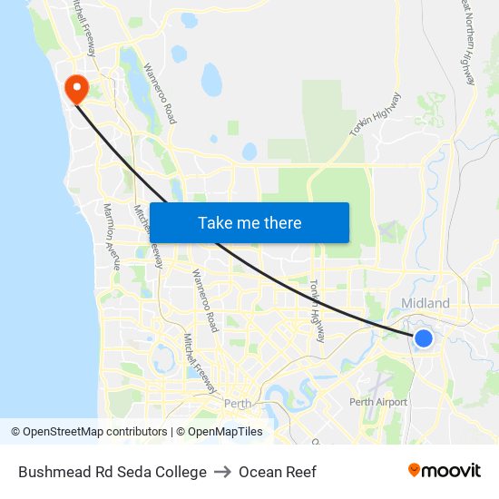 Bushmead Rd Seda College to Ocean Reef map