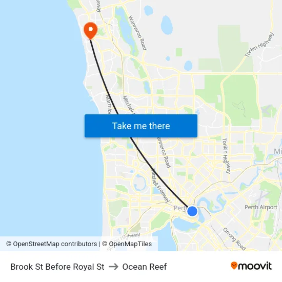Brook St Before Royal St to Ocean Reef map
