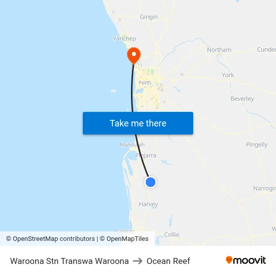 Waroona Stn Transwa Waroona to Ocean Reef map