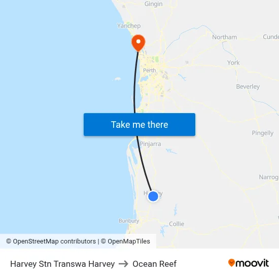 Harvey Stn Transwa Harvey to Ocean Reef map