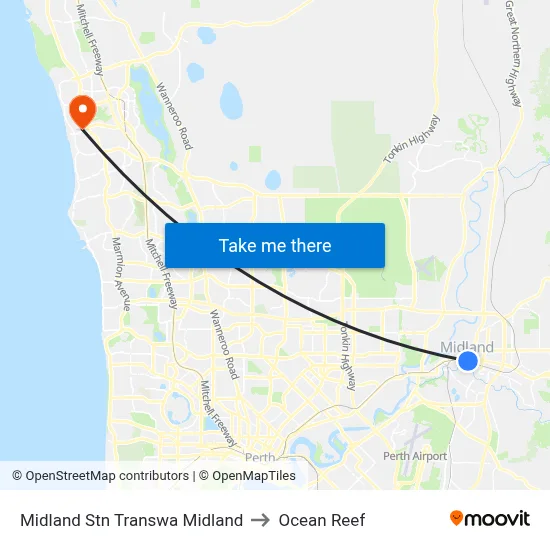 Midland Stn Transwa Midland to Ocean Reef map