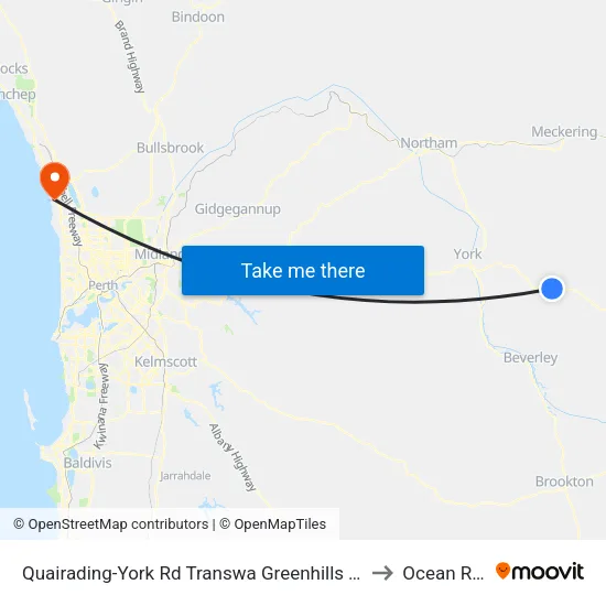 Quairading-York Rd Transwa Greenhills Turnoff to Ocean Reef map