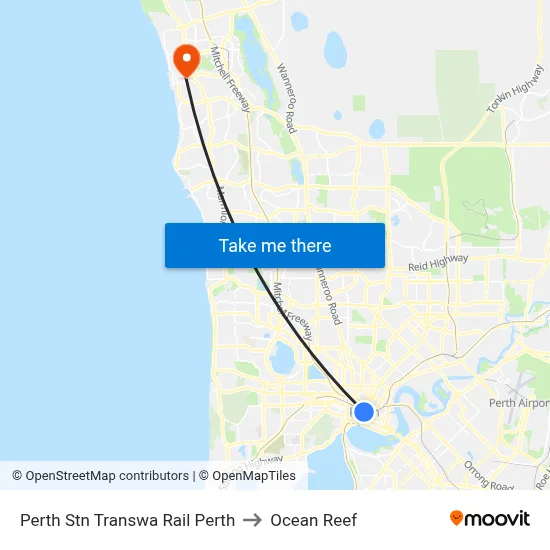 Perth Stn Transwa Rail Perth to Ocean Reef map
