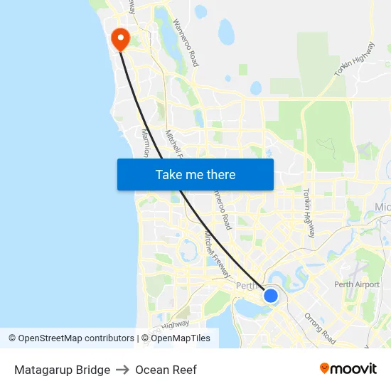 Matagarup Bridge to Ocean Reef map