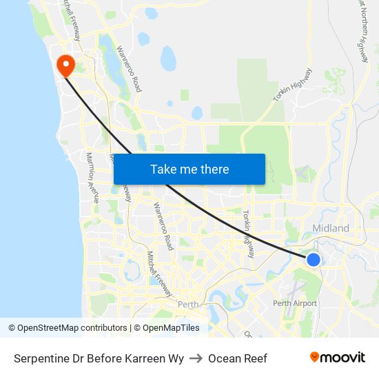 Serpentine Dr Before Karreen Wy to Ocean Reef map