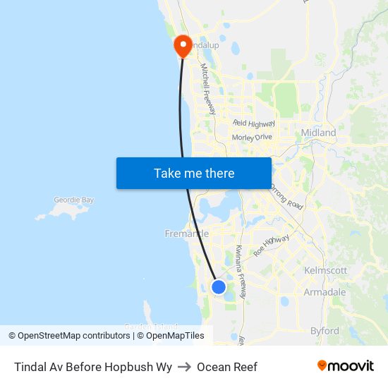Tindal Av Before Hopbush Wy to Ocean Reef map