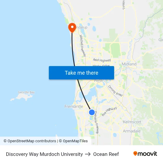 Discovery Way Murdoch University to Ocean Reef map