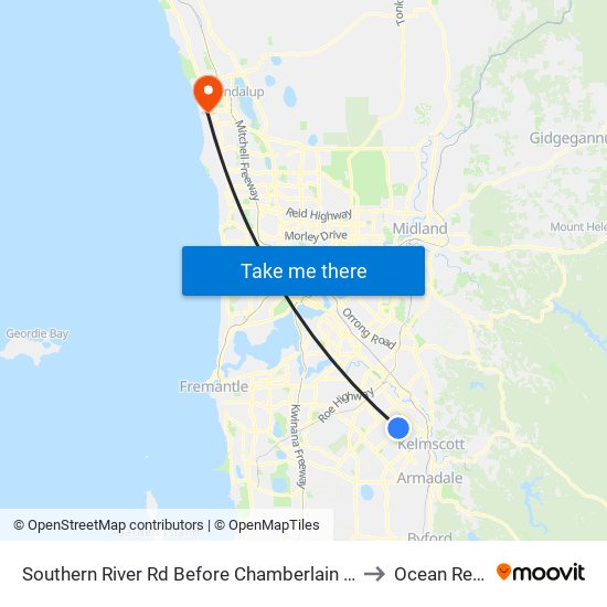 Southern River Rd Before Chamberlain St to Ocean Reef map