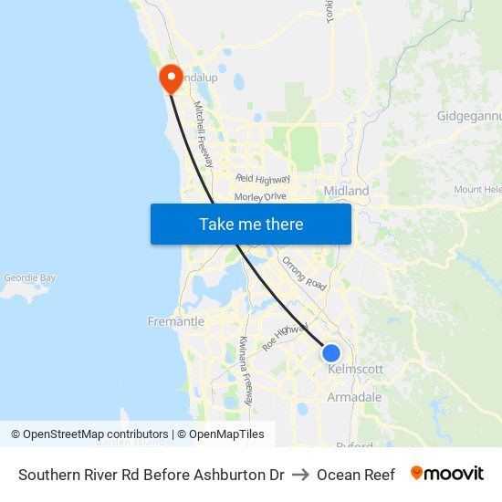Southern River Rd Before Ashburton Dr to Ocean Reef map