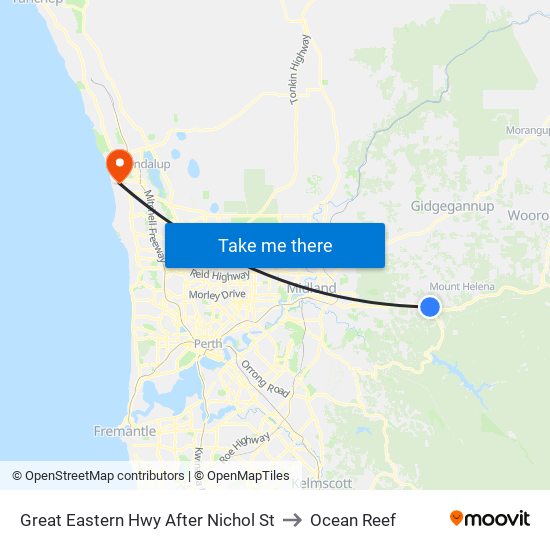 Great Eastern Hwy After Nichol St to Ocean Reef map