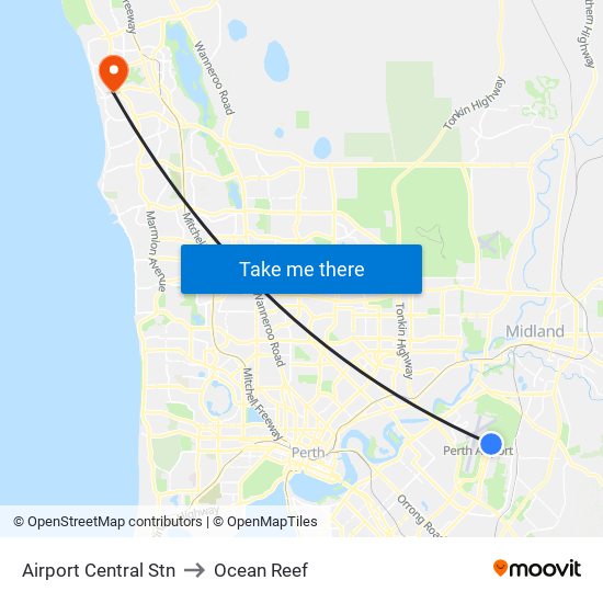 Airport Central Stn to Ocean Reef map