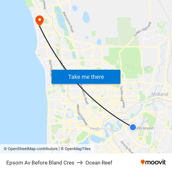 Epsom Av Before Bland Cres to Ocean Reef map