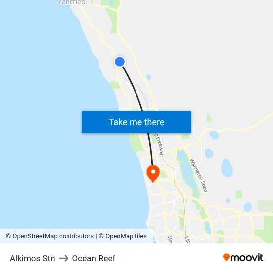 Alkimos Stn to Ocean Reef map