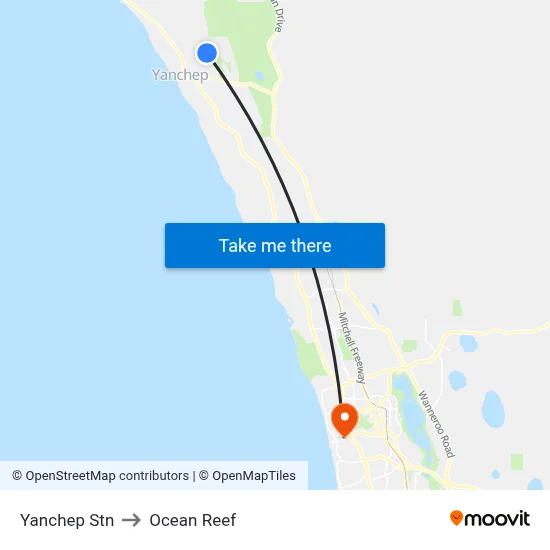 Yanchep Stn to Ocean Reef map
