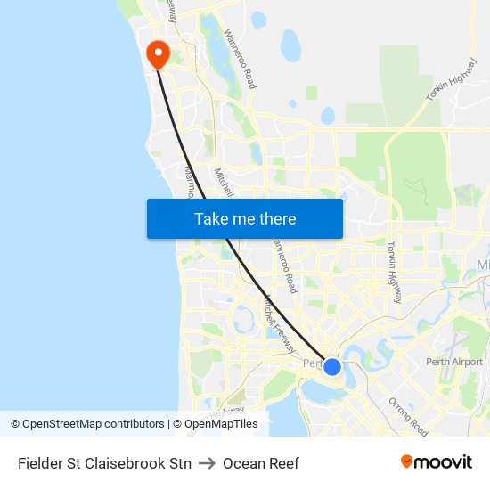 Fielder St Claisebrook Stn to Ocean Reef map