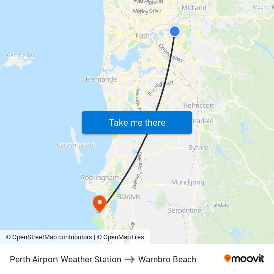 Perth Airport Weather Station to Warnbro Beach map