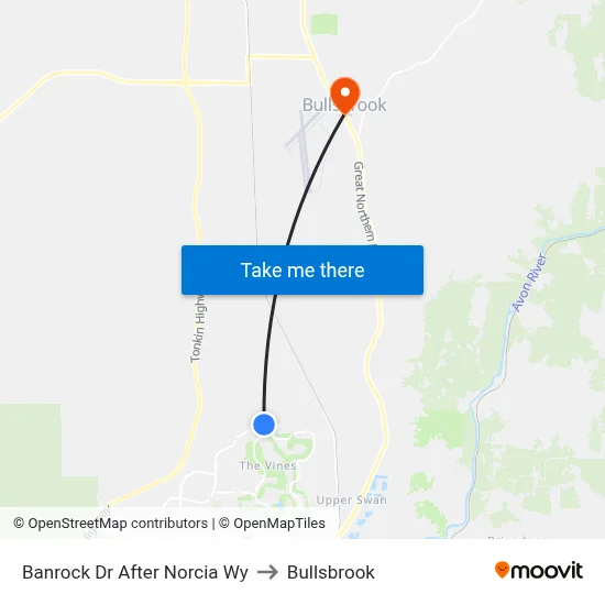 Banrock Dr After Norcia Wy to Bullsbrook map