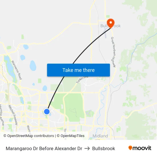 Marangaroo Dr Before Alexander Dr to Bullsbrook map