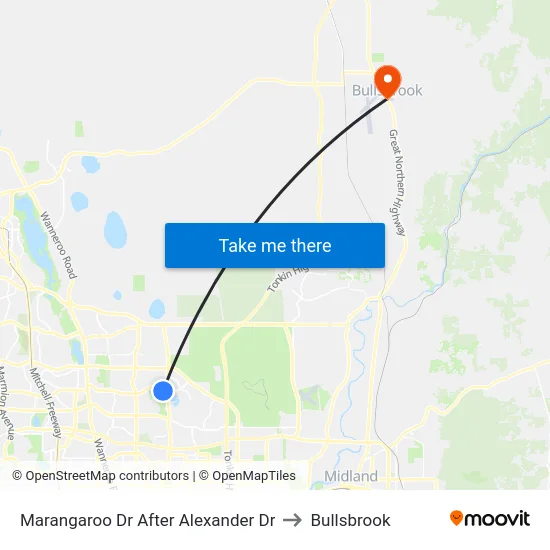 Marangaroo Dr After Alexander Dr to Bullsbrook map