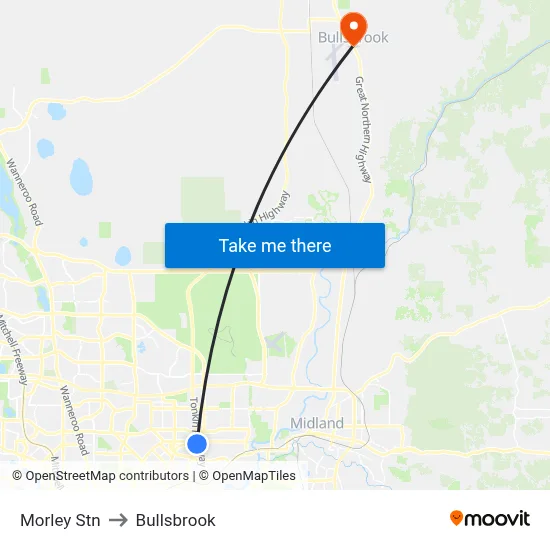 Morley Stn to Bullsbrook map