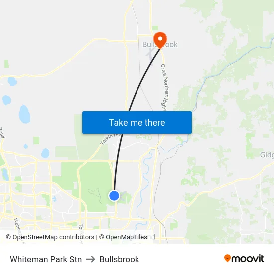 Whiteman Park Stn to Bullsbrook map