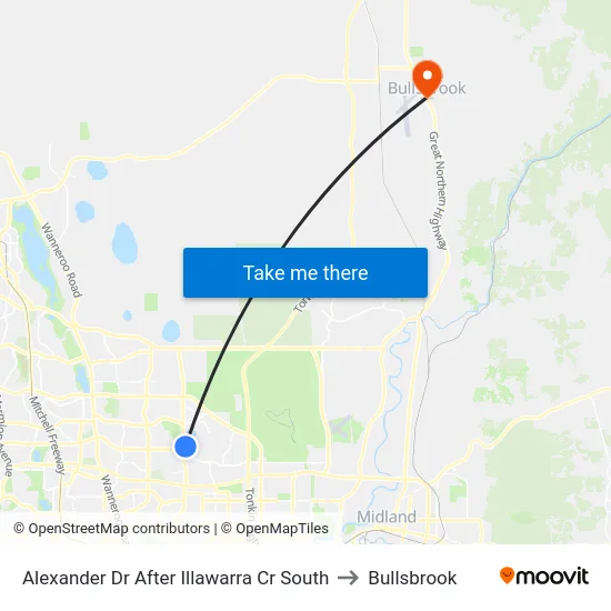 Alexander Dr After Illawarra Cr South to Bullsbrook map