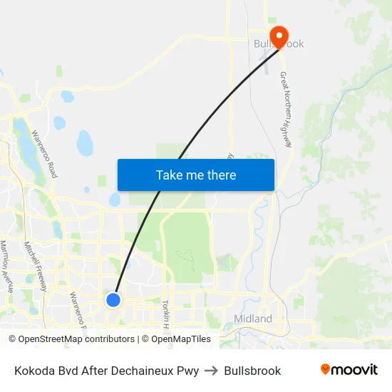 Kokoda Bvd After Dechaineux Pwy to Bullsbrook map