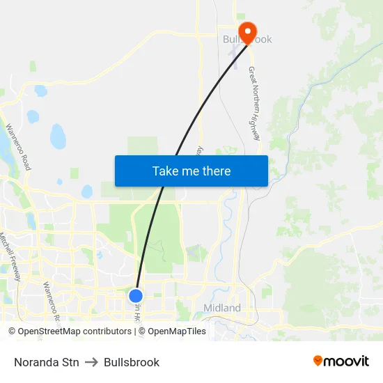 Noranda Stn to Bullsbrook map