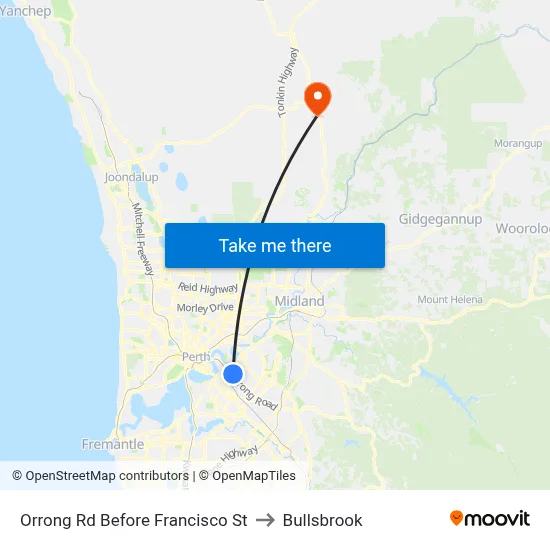 Orrong Rd Before Francisco St to Bullsbrook map