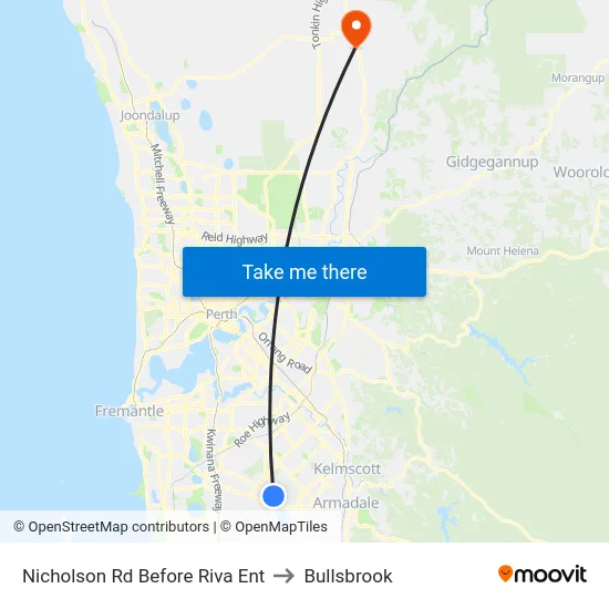 Nicholson Rd Before Riva Ent to Bullsbrook map