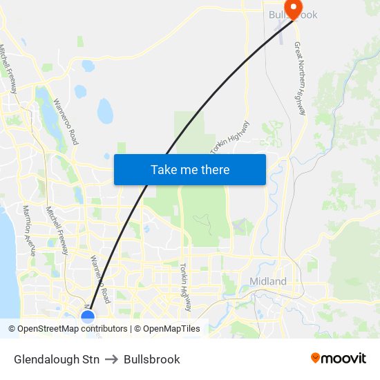 Glendalough Stn to Bullsbrook map