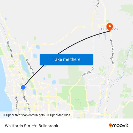 Whitfords Stn to Bullsbrook map