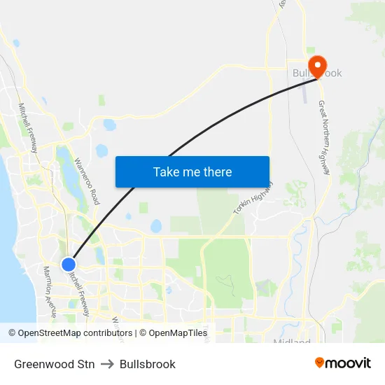 Greenwood Stn to Bullsbrook map