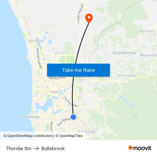 Thornlie Stn to Bullsbrook map