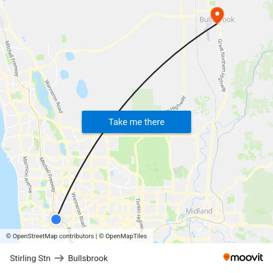 Stirling Stn to Bullsbrook map