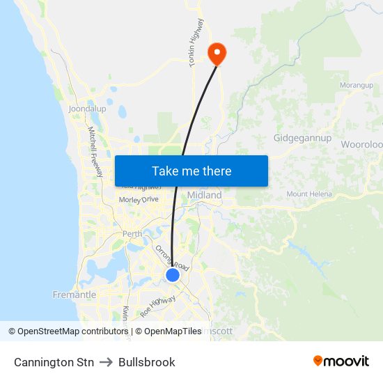 Cannington Stn to Bullsbrook map