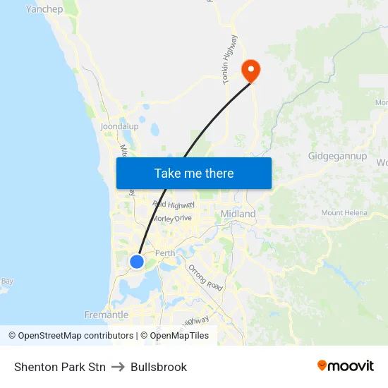 Shenton Park Stn to Bullsbrook map