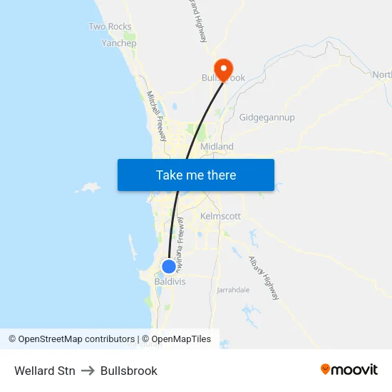 Wellard Stn to Bullsbrook map
