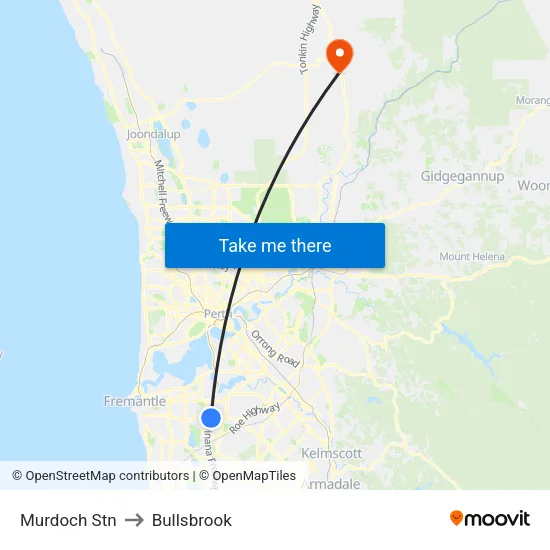 Murdoch Stn to Bullsbrook map