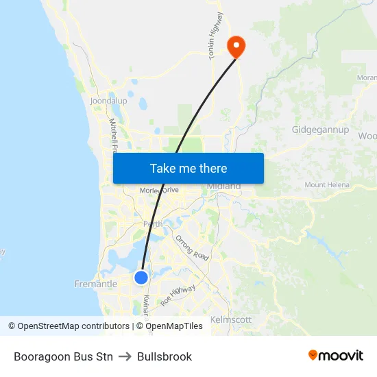 Booragoon Bus Stn to Bullsbrook map
