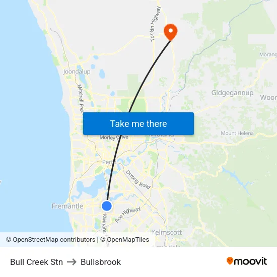 Bull Creek Stn to Bullsbrook map