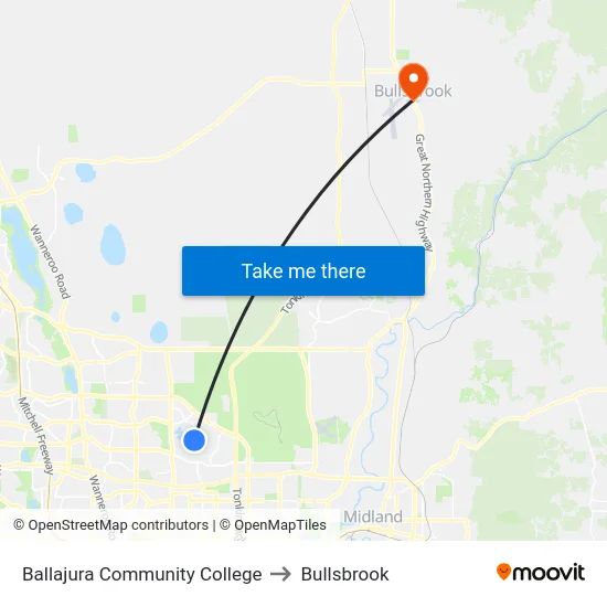 Ballajura Community College to Bullsbrook map