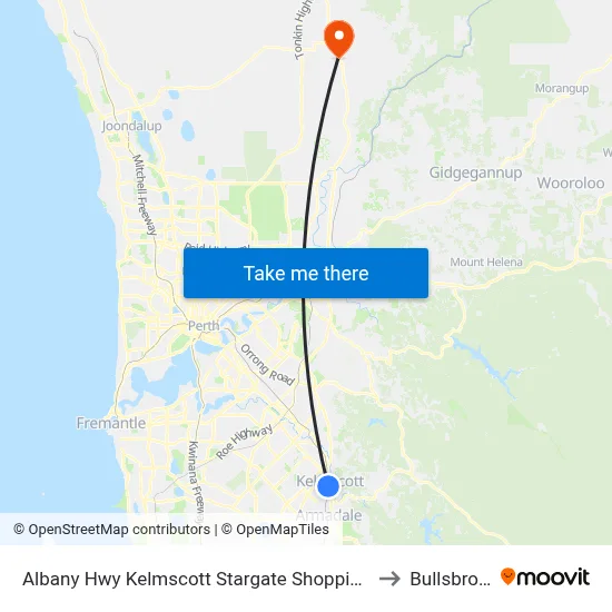 Albany Hwy Kelmscott Stargate Shopping Ctr to Bullsbrook map