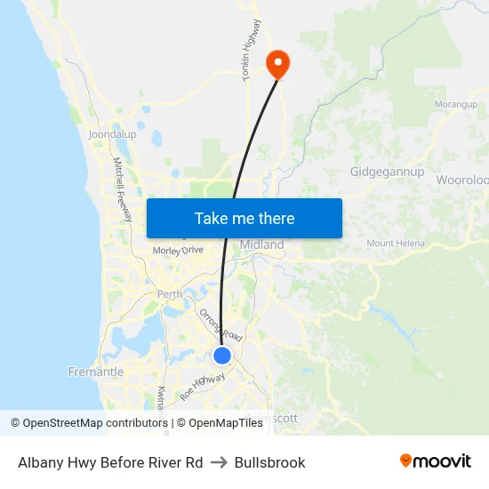 Albany Hwy Before River Rd to Bullsbrook map